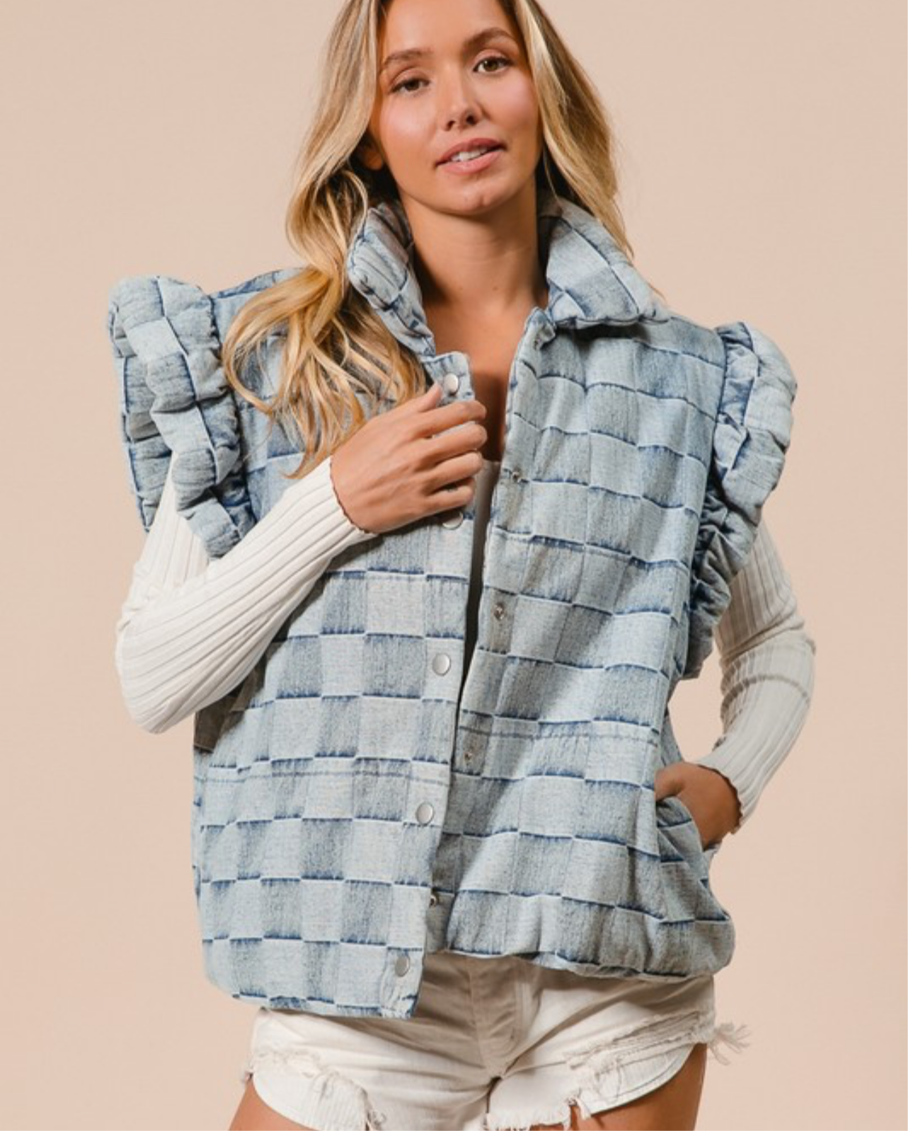 The Wellington Denim Vest w/Ruffle
