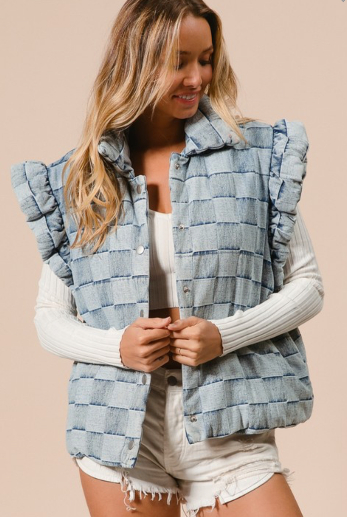 The Wellington Denim Vest w/Ruffle