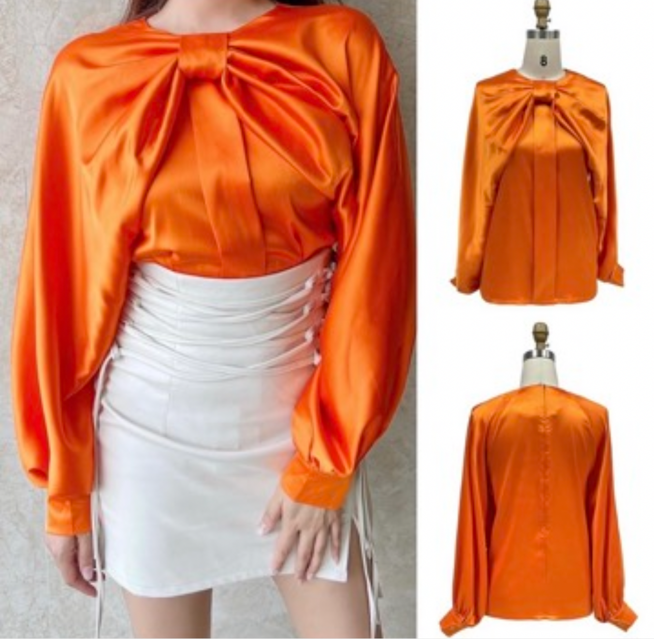 Orange Satin Top with Bow