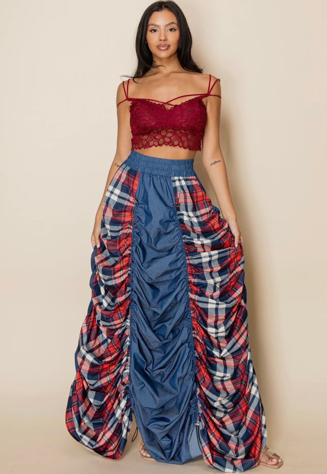 Love theDenim &Plaid Maxi Skirt