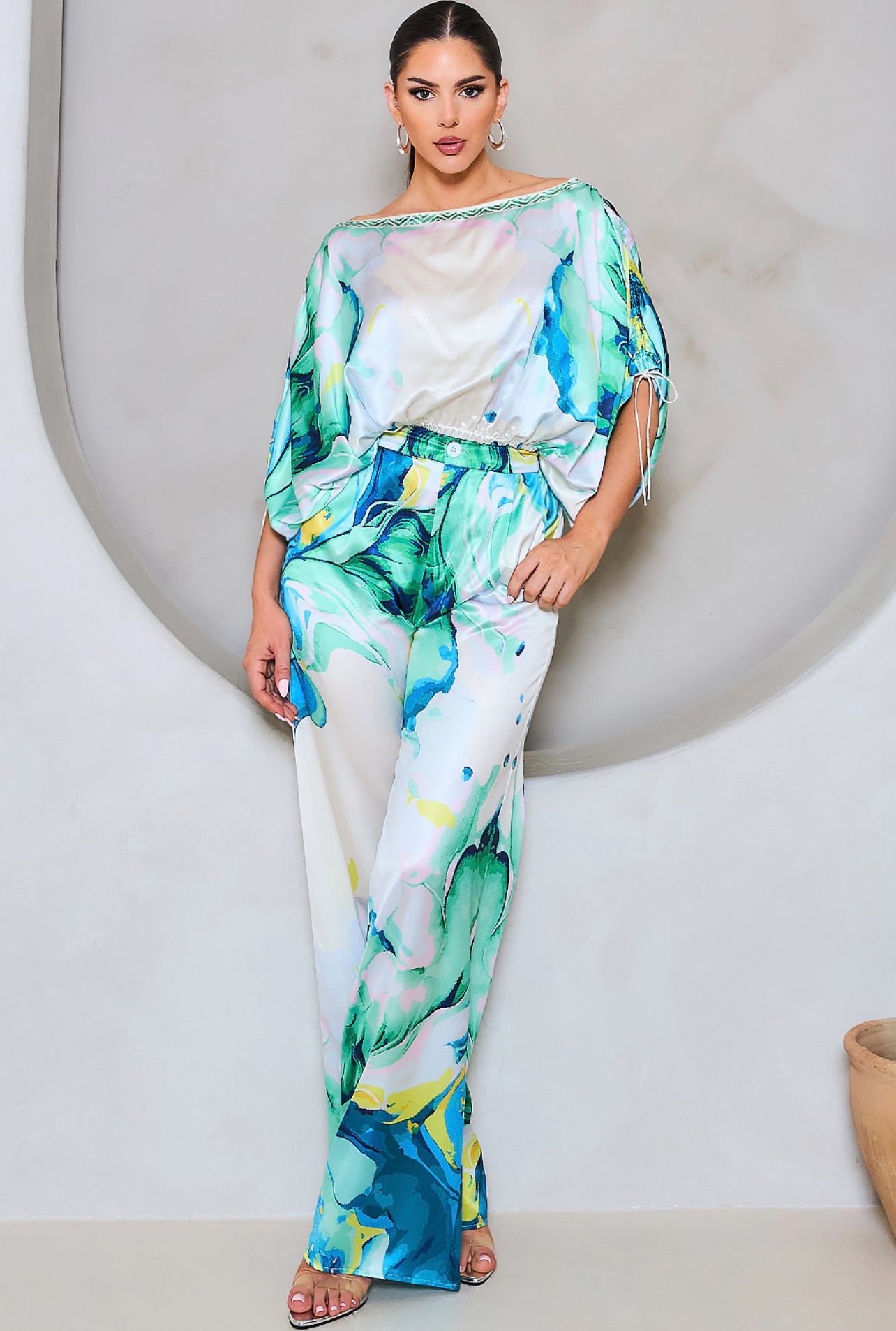 Sasha 2pc Satin Pant Set_Mint Green