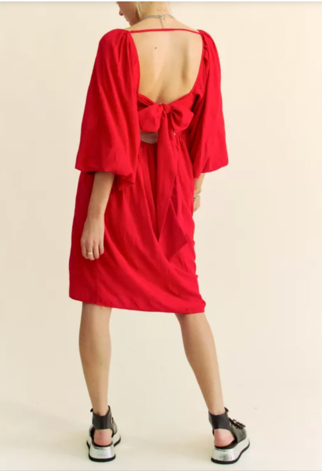 TANYA PUFF SLEEVE TIE BACK DRESS