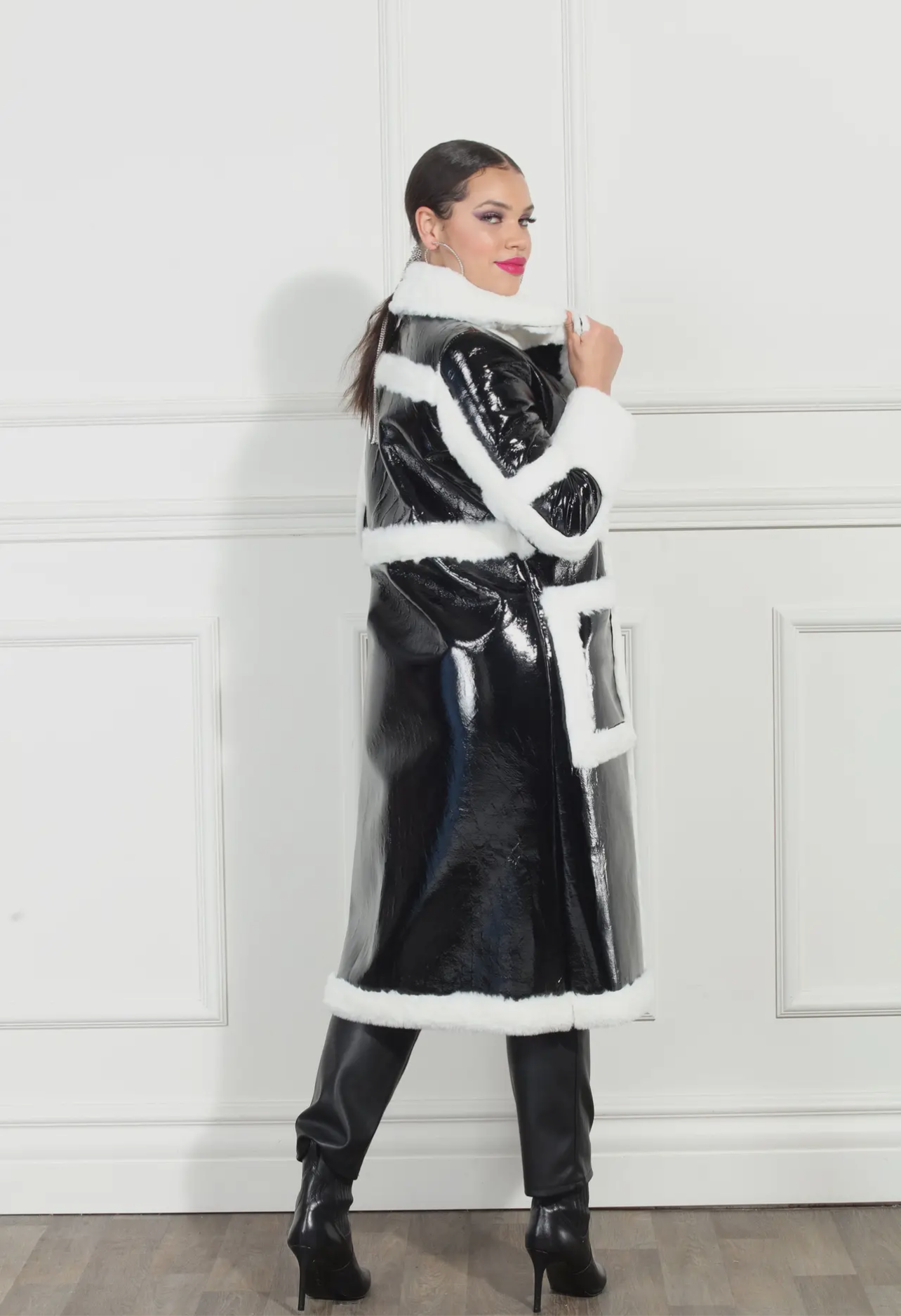 Pay No Attention Black & White Faux Leather Coat