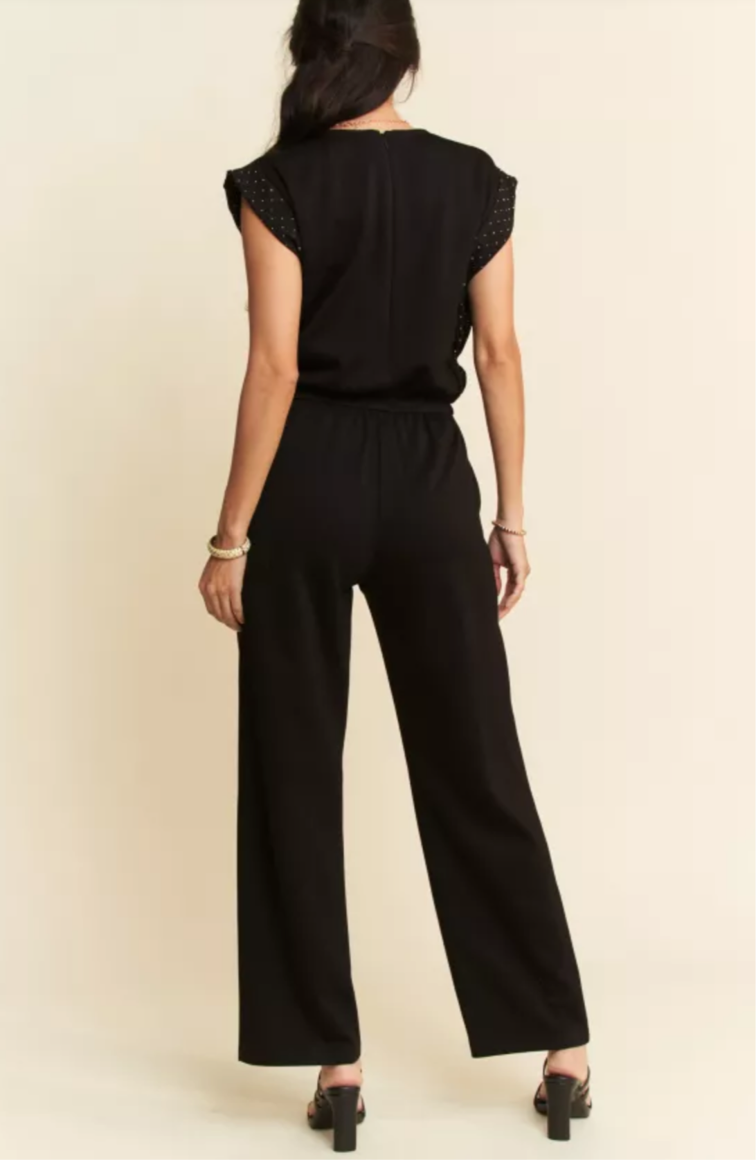 STONE DETAIL SLEEVES SOFT KNIT JUMPSUIT