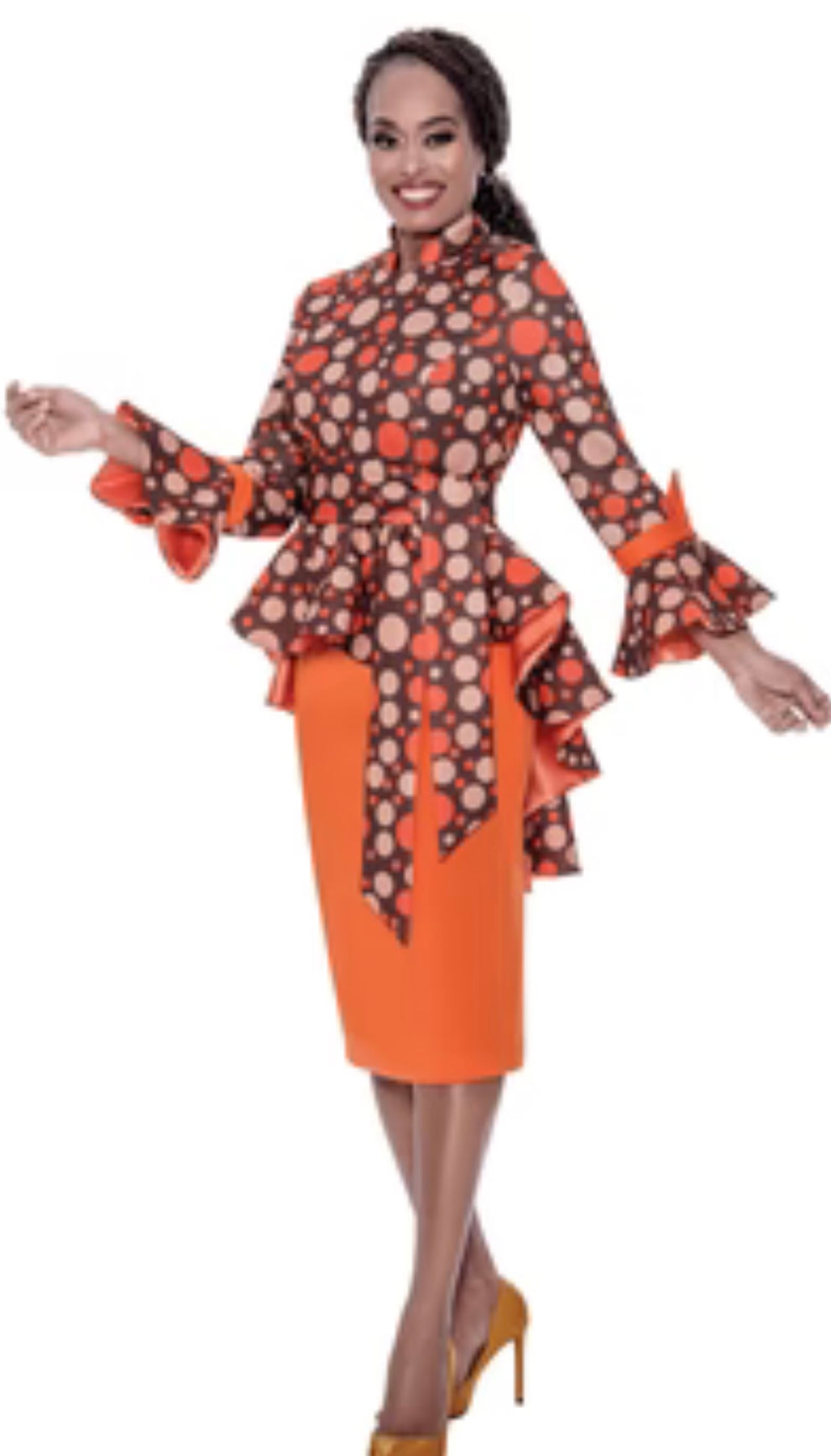 2pc Brown & Orange Circle Design