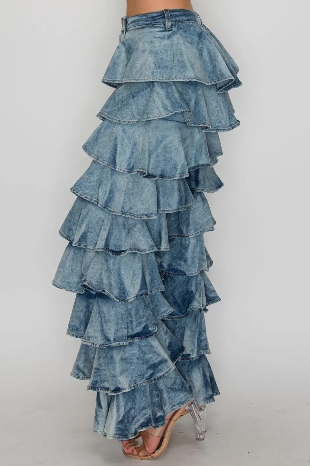 HIGH MAINTENANCE WAISTED RUFFLE DENIM PANTS