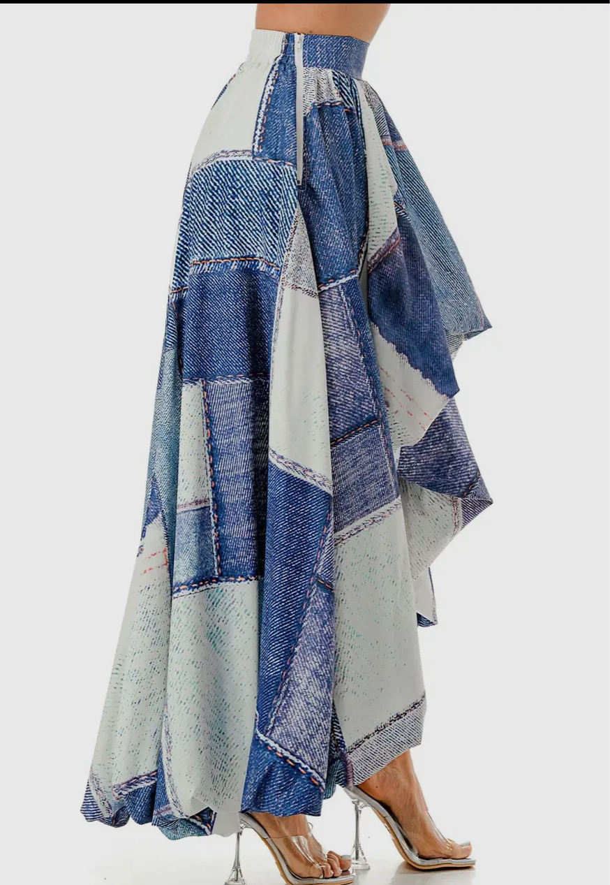 DENIM POPLIN HIGH LOW SKIRT(DENIM INSPIRED)