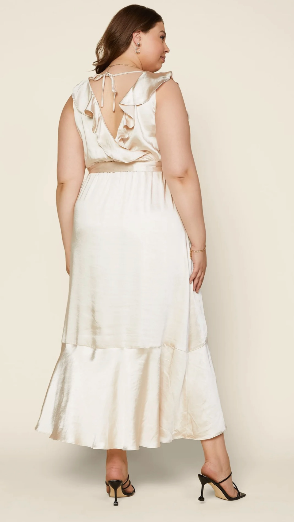 Eleven Satin Ruffle Maxi A Line Dress - Champagne