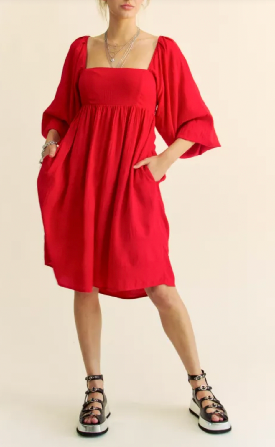 TANYA PUFF SLEEVE TIE BACK DRESS