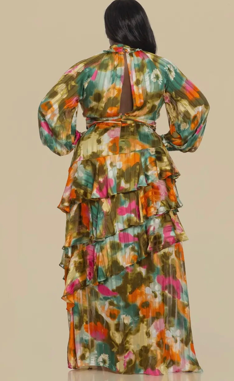 Kaleidoscope Ruffle Layered Maxi Dress