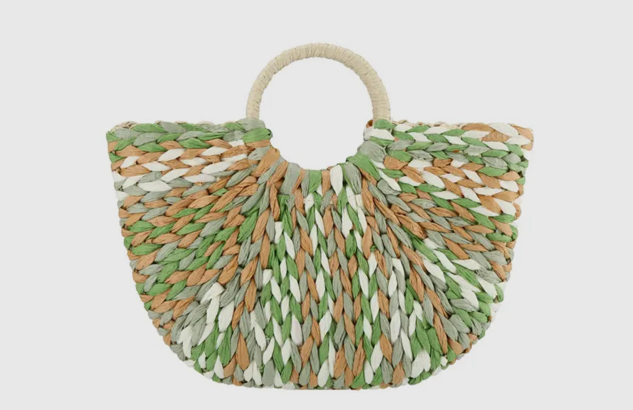 COLORFUL STRAW HANDBAG-Green