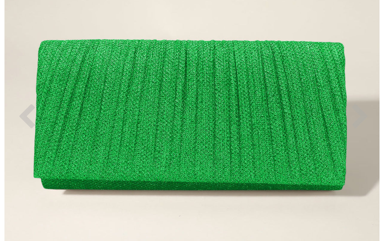 Green Pleated Shimmery Evening Clutch / Crossbody Bag