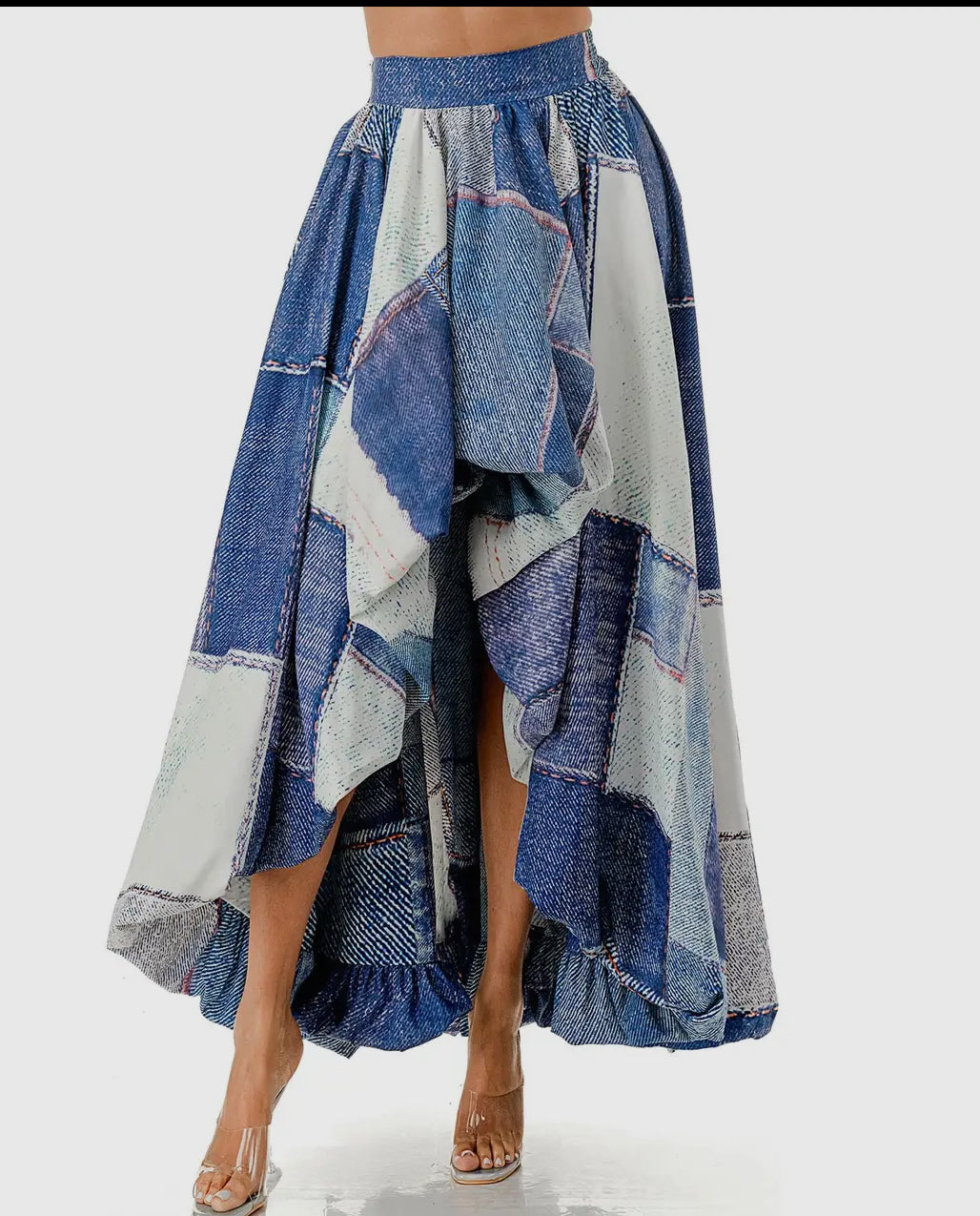 DENIM POPLIN HIGH LOW SKIRT(DENIM INSPIRED)