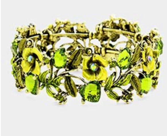 Glass Crystal Metal Flower Leaf Bracelet