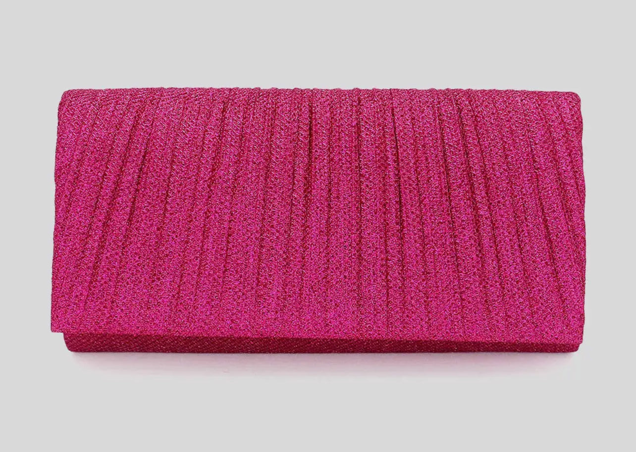 Black Pleated Shimmery Evening Clutch / Crossbody Bag
