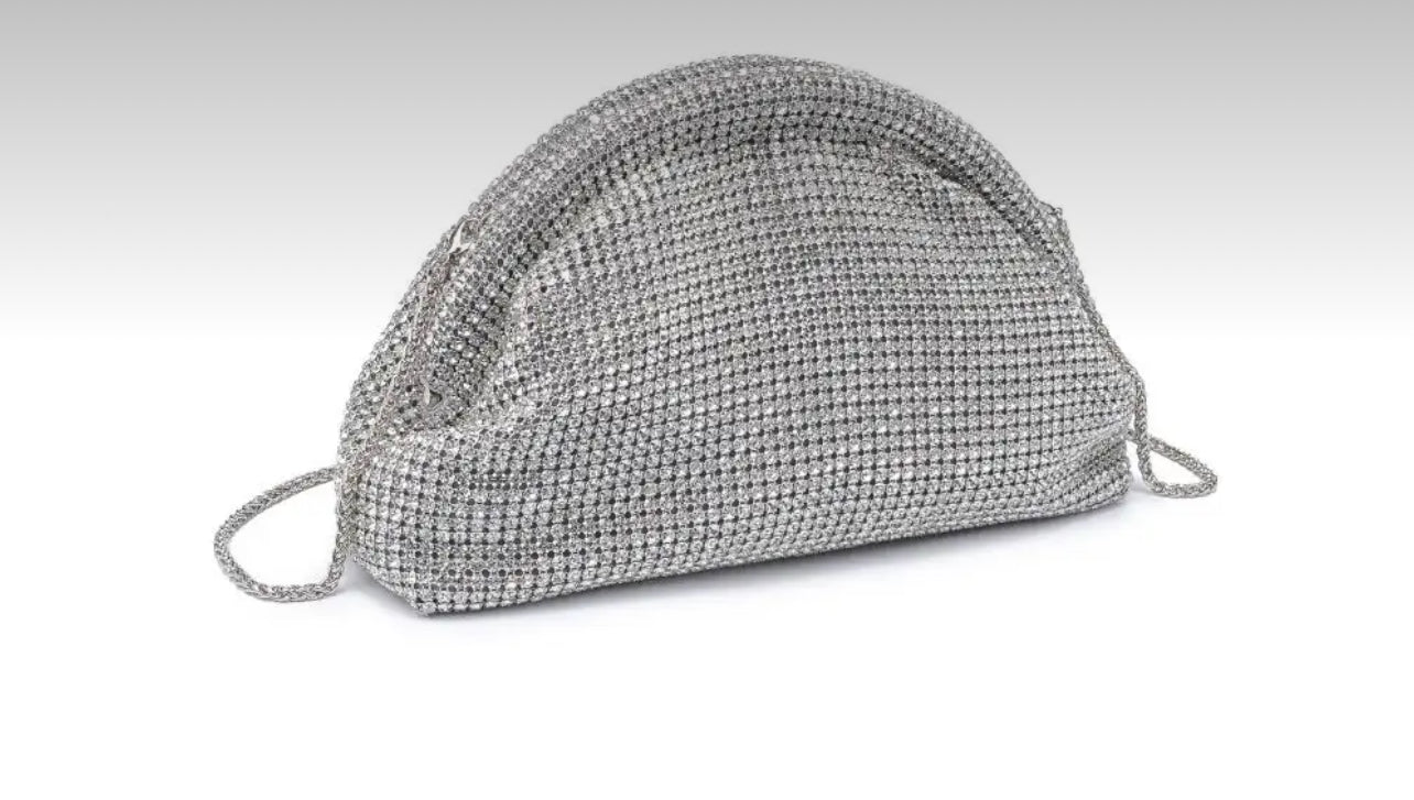 The Chi All Over Rhinestone Silver Clutch