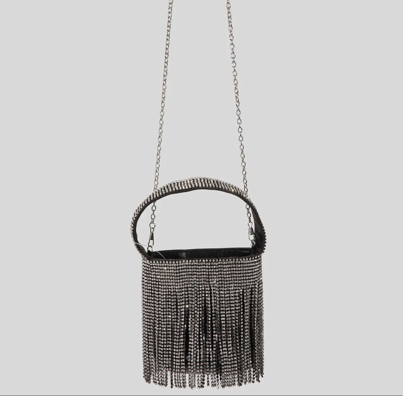 Black Bag with silver Rhinestone Fringe