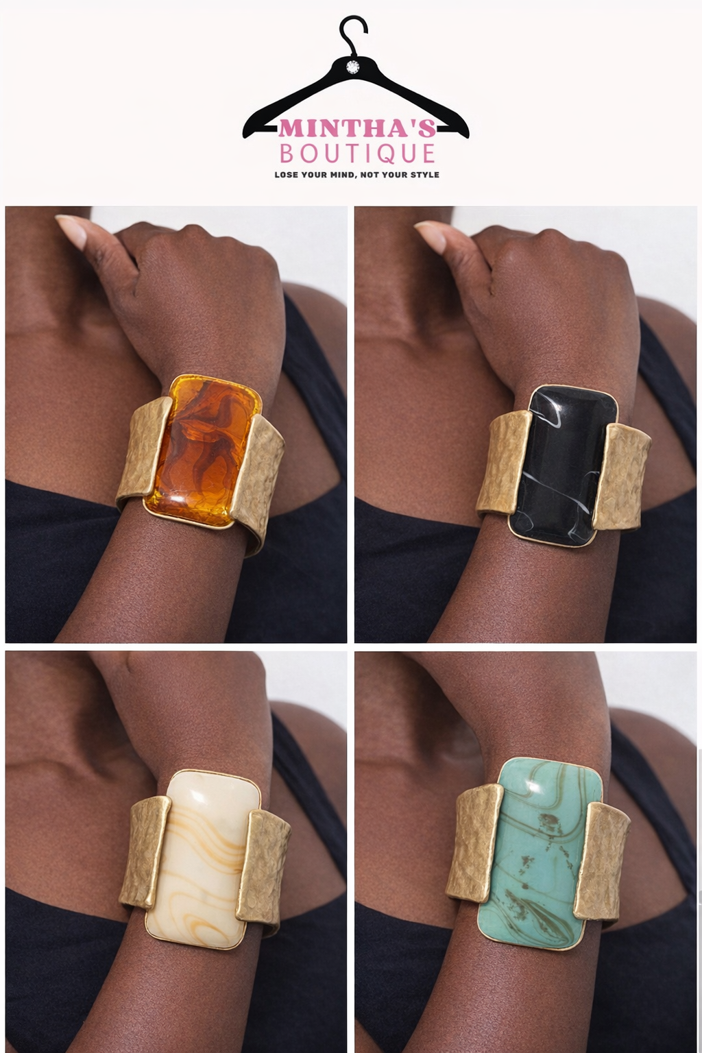 Bold Marbled Rectangular Resin Hinged Statement Bangle Bracelet
