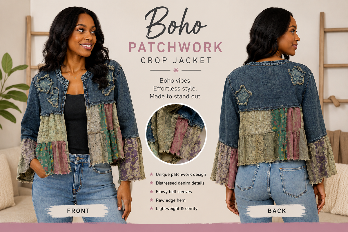 Boho Patchwork Cropped Jacket