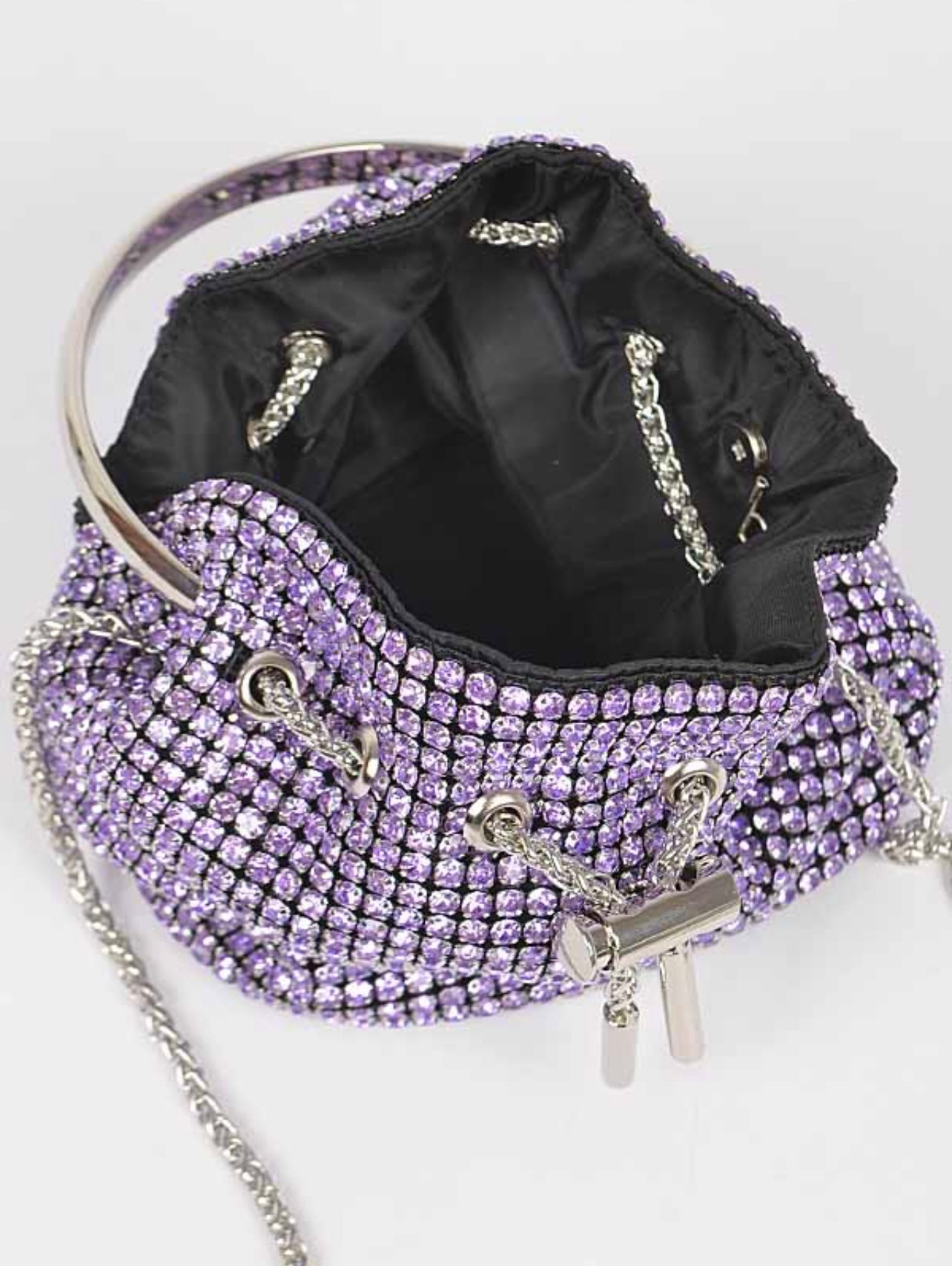 Purple Rhinestone Drawstring Bucket Bag
