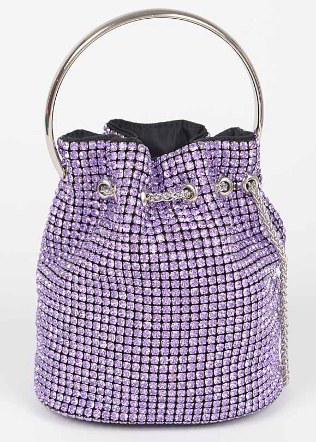 Purple Rhinestone Drawstring Bucket Bag