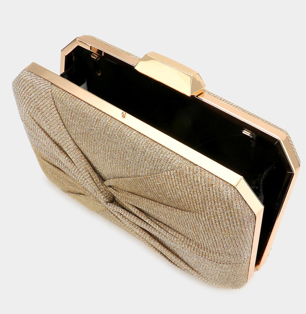Gold Knotted Shimmery Evening Clutch / Crossbody Bag