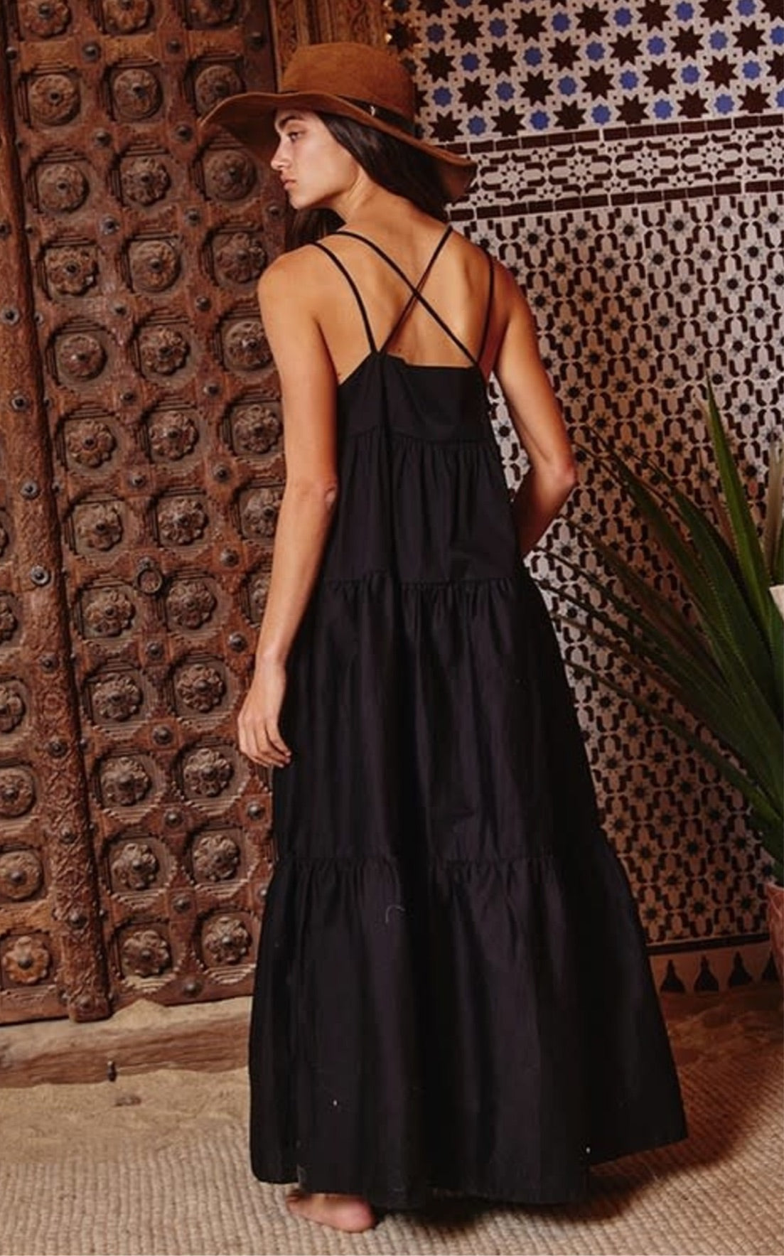 Sierra Strappy Tiered Poplin Maxi Dress_Green Medium