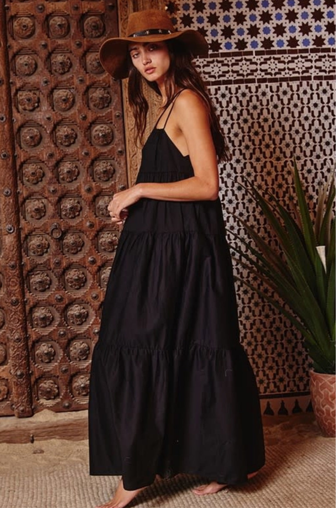 Sierra Strappy Tiered Poplin Maxi Dress_Green Medium