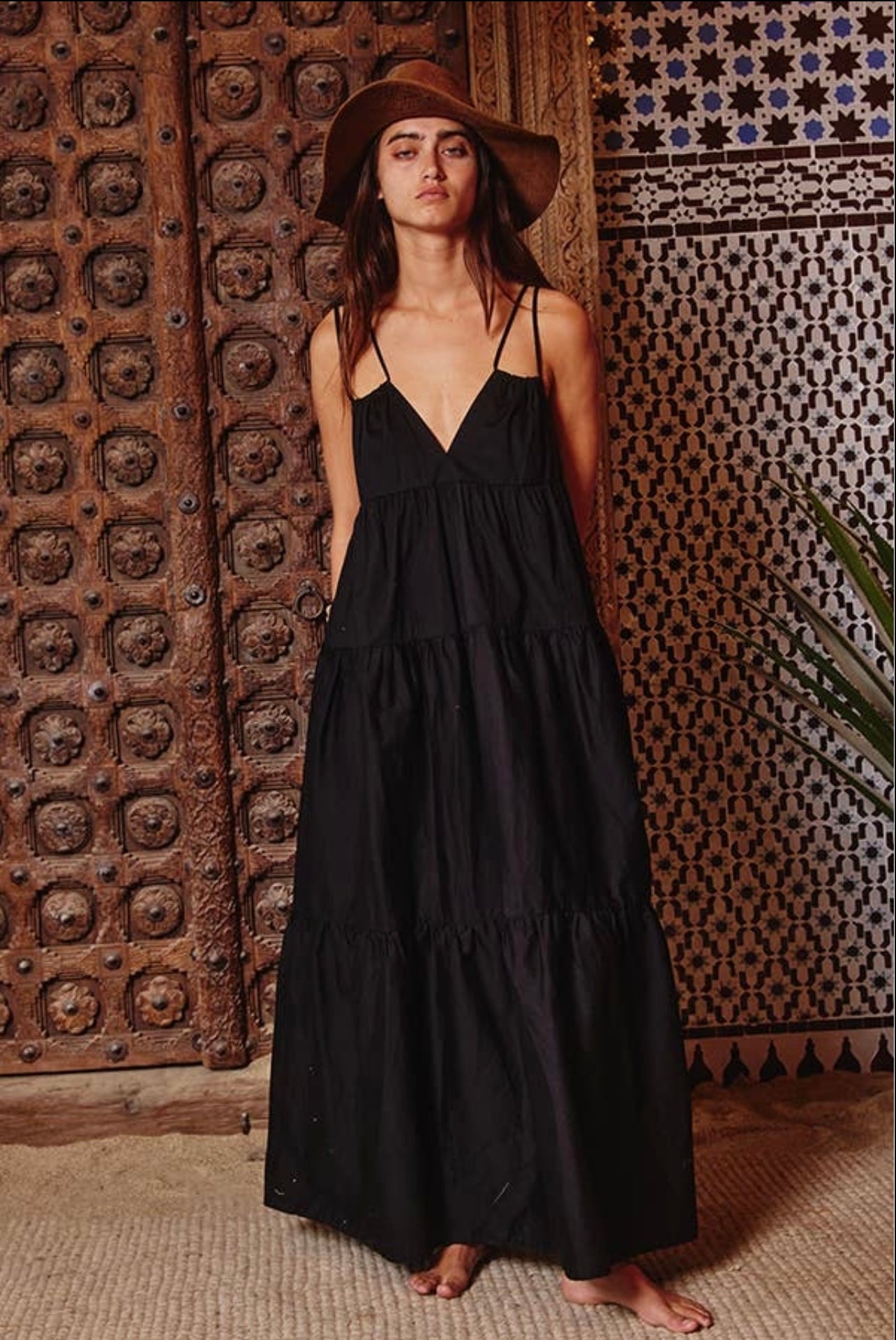 Sierra Strappy Tiered Poplin Maxi Dress_Green Medium