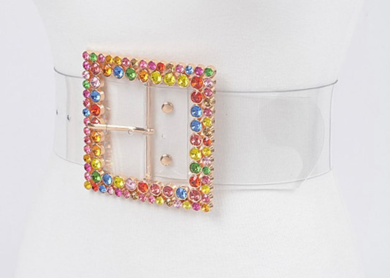 Multi Color Rhinestone Clear Belt