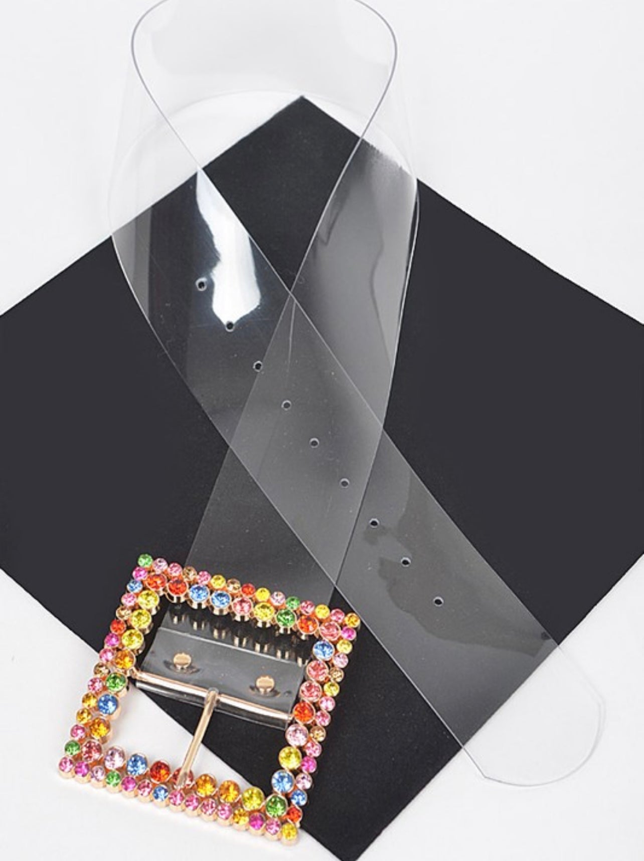Multi Color Rhinestone Clear Belt