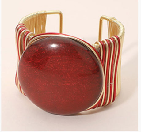 Bold Oval Stone Accent Stainless Steel Wire Cuff Bracelet