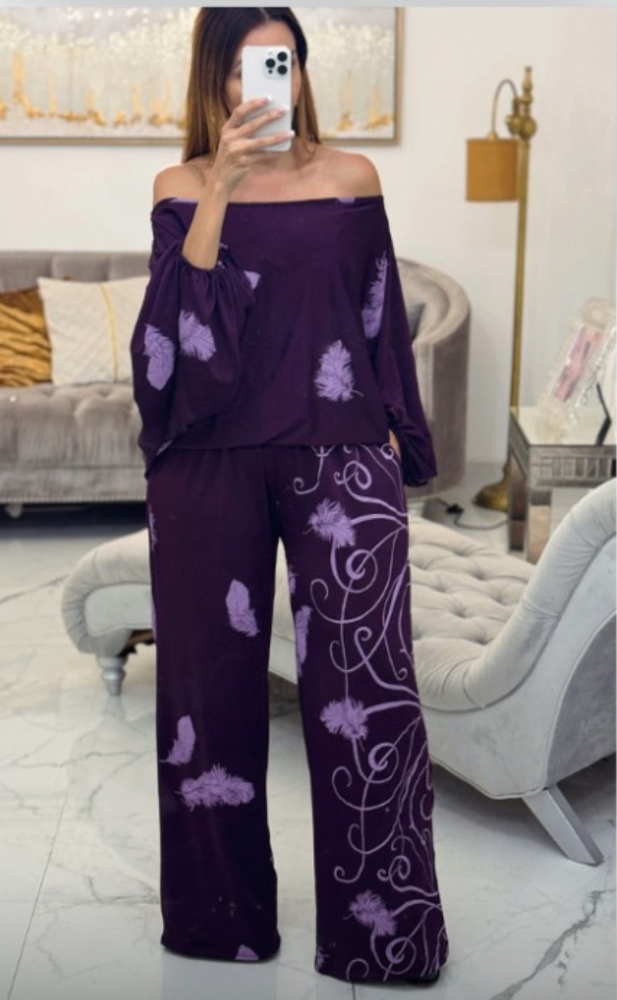Purple Passion Off Shoulder 2pc Pant Set