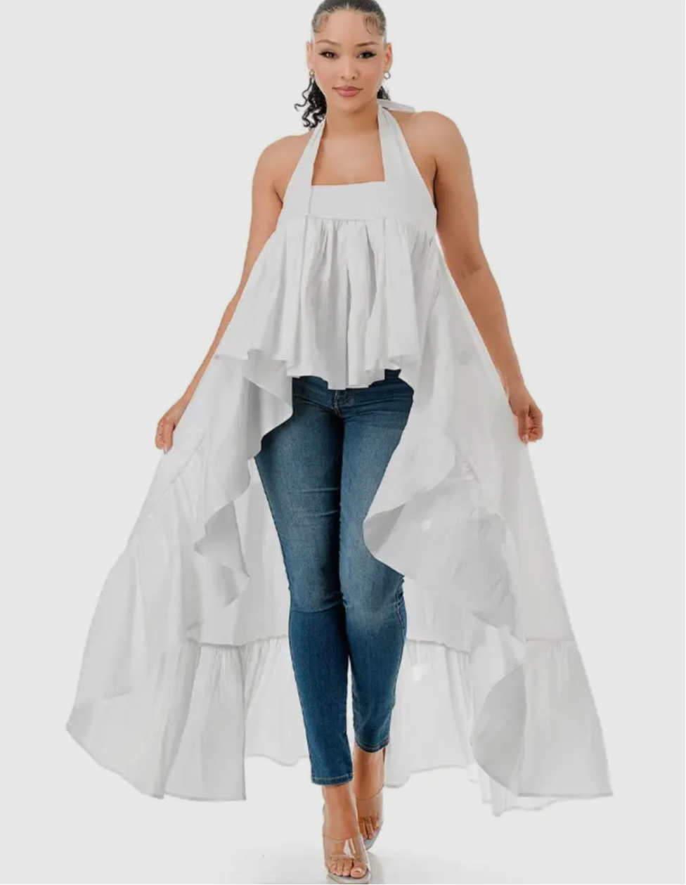 Fancy Halter Ruffle Dramatic High Low