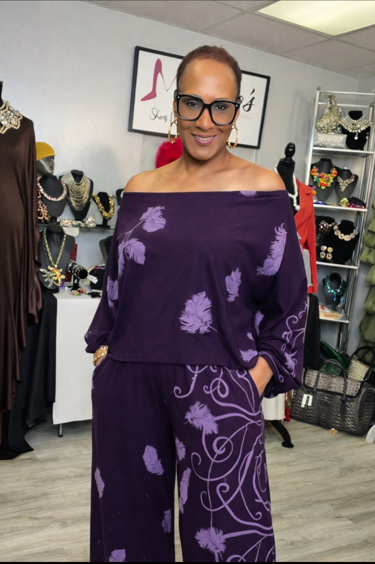 Purple Passion Off Shoulder 2pc Pant Set