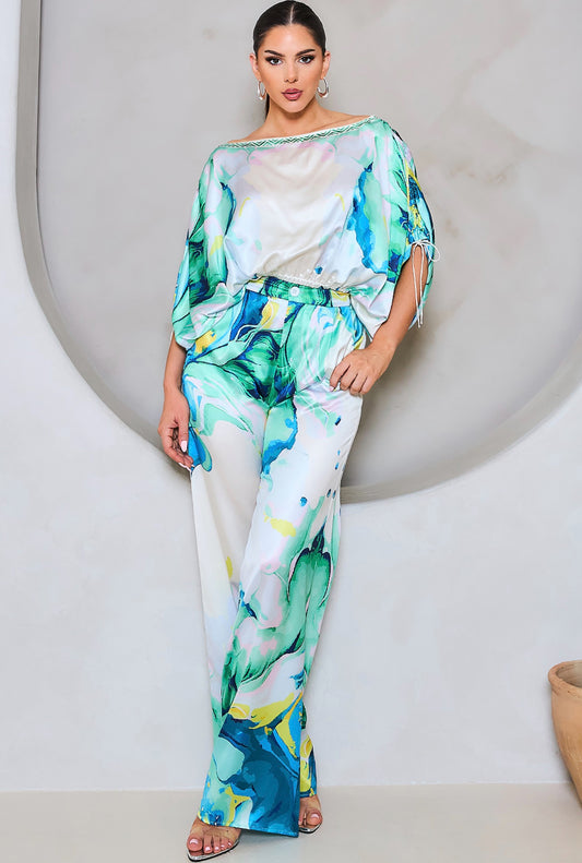 Sasha 2pc Satin Pant Set_Mint Green