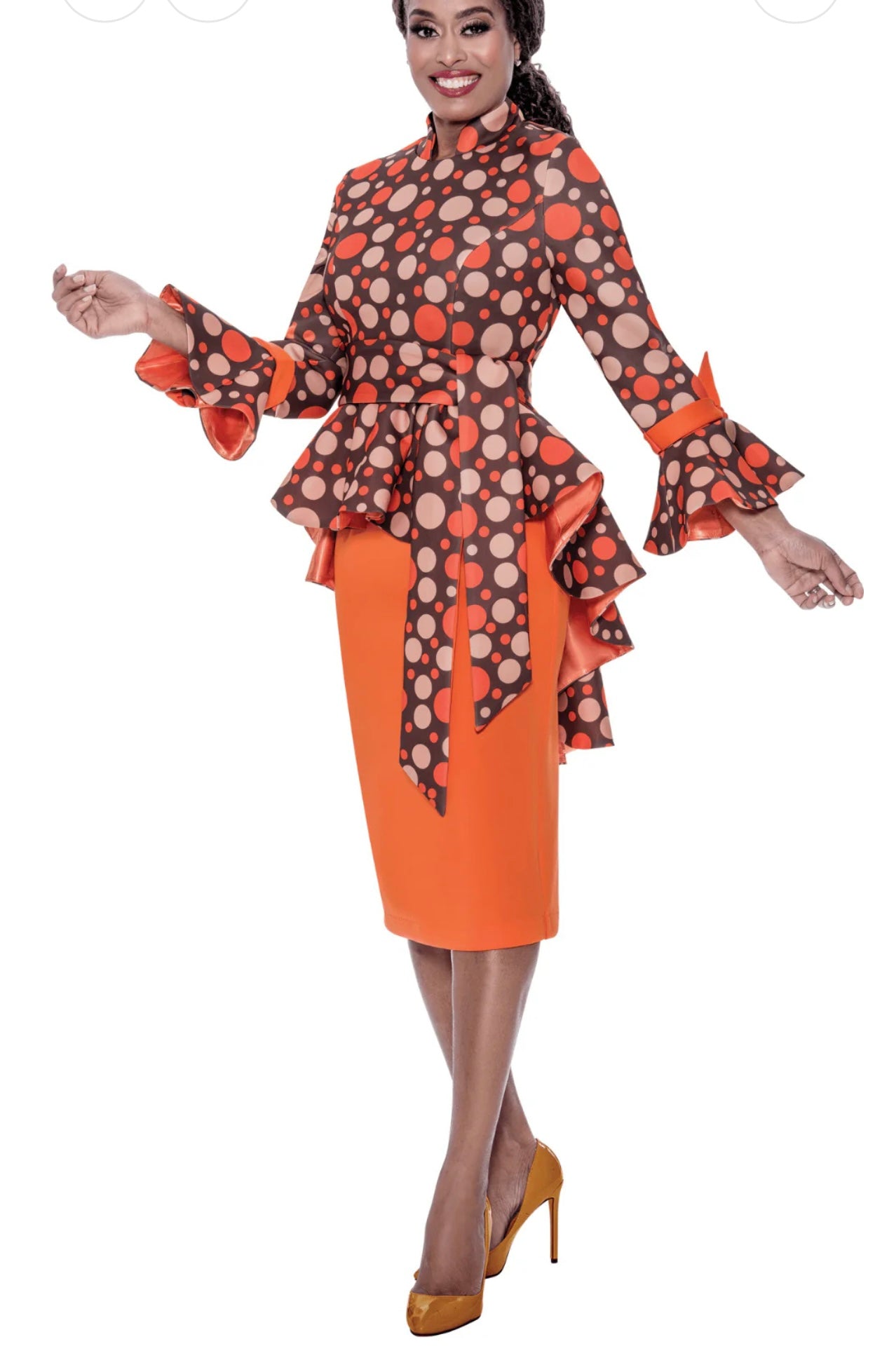 2pc Brown & Orange  Circle Design