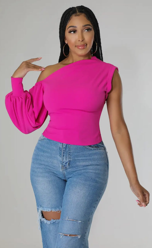 Women's one shoulder one sleeve top_Suggest to Size Up