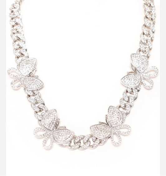 Hip Hop Queen Butterfly Choker Necklace - Silver or Gold