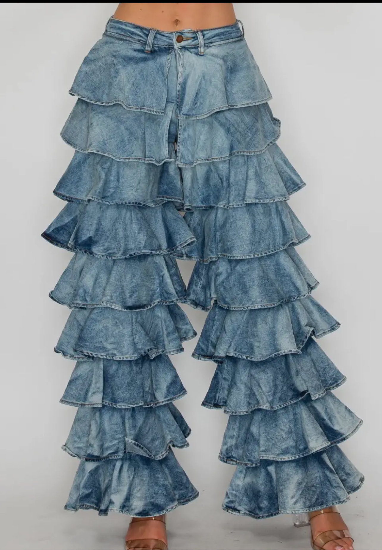 HIGH MAINTENANCE WAISTED RUFFLE DENIM PANTS