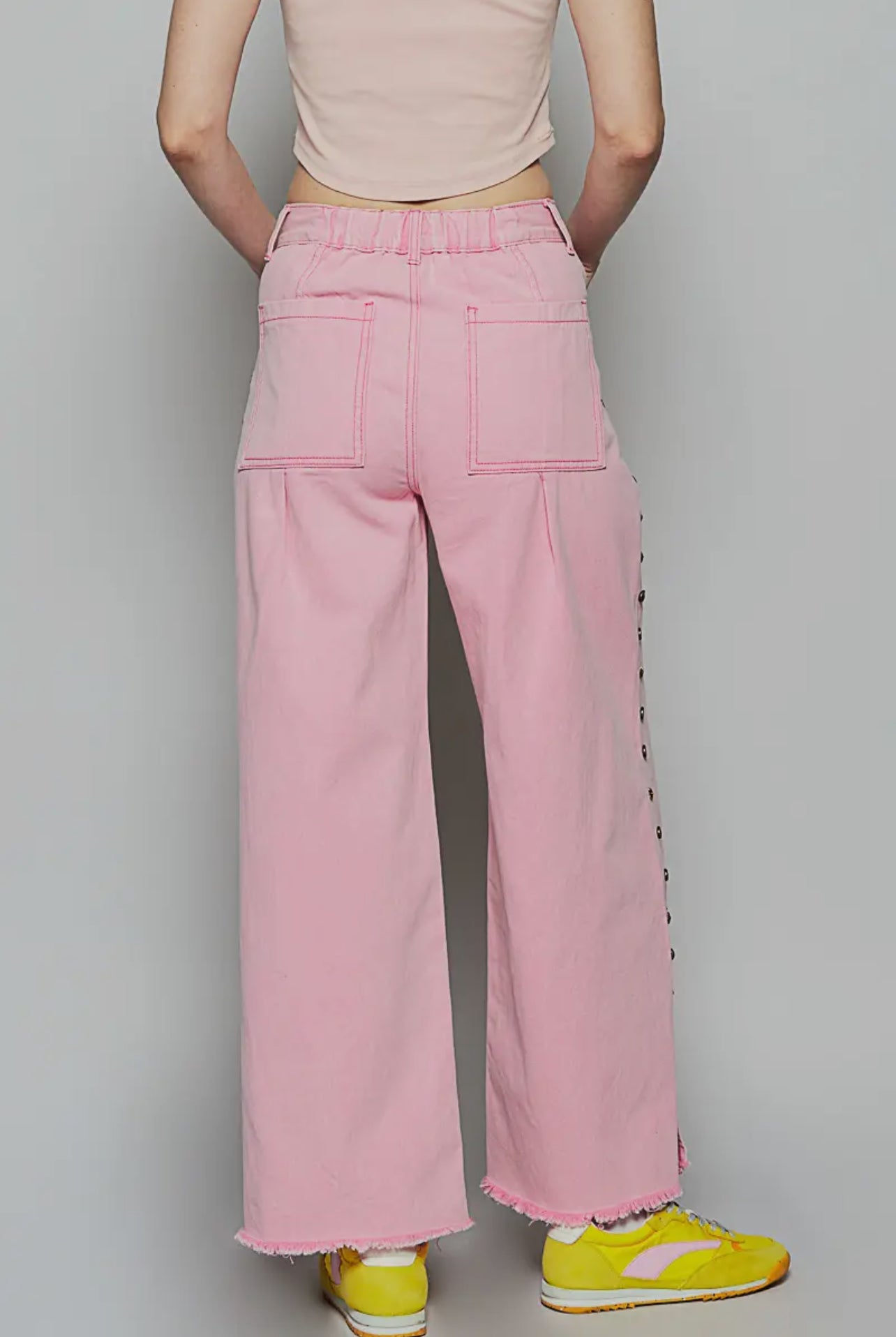 Palazzo Pink Denim Side Details w/ Slit