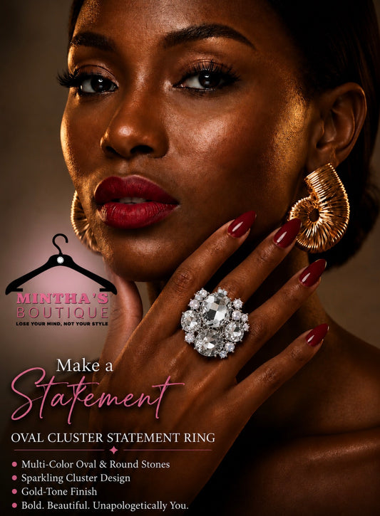 Oval Round Stone Cluster Statement Stretch Ring