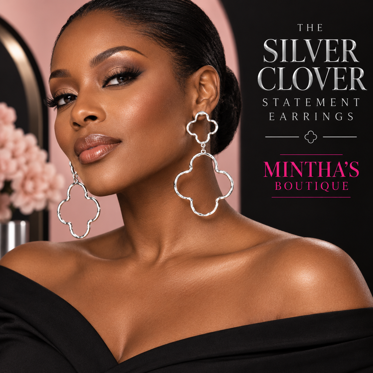 Silver Quatrefoil  Clover Statement Earrings
