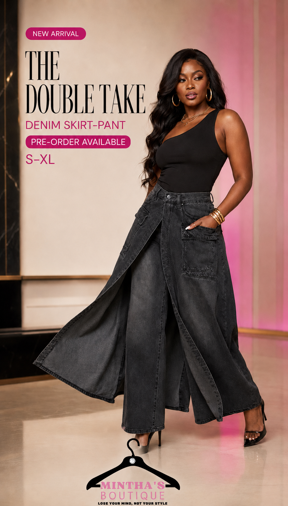 The Double Take Denim Skirt-Pants