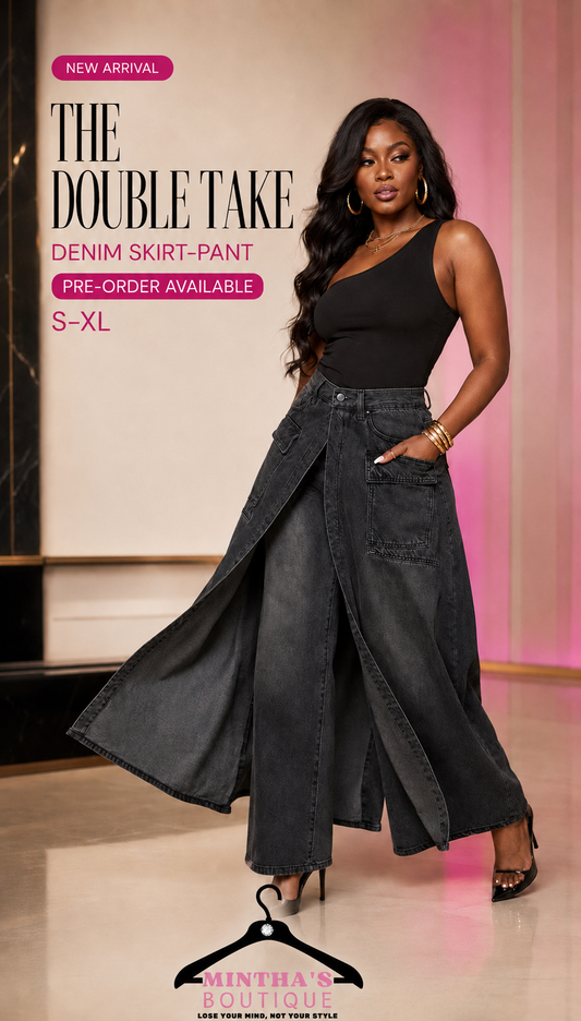 The Double Take Denim Skirt-Pants