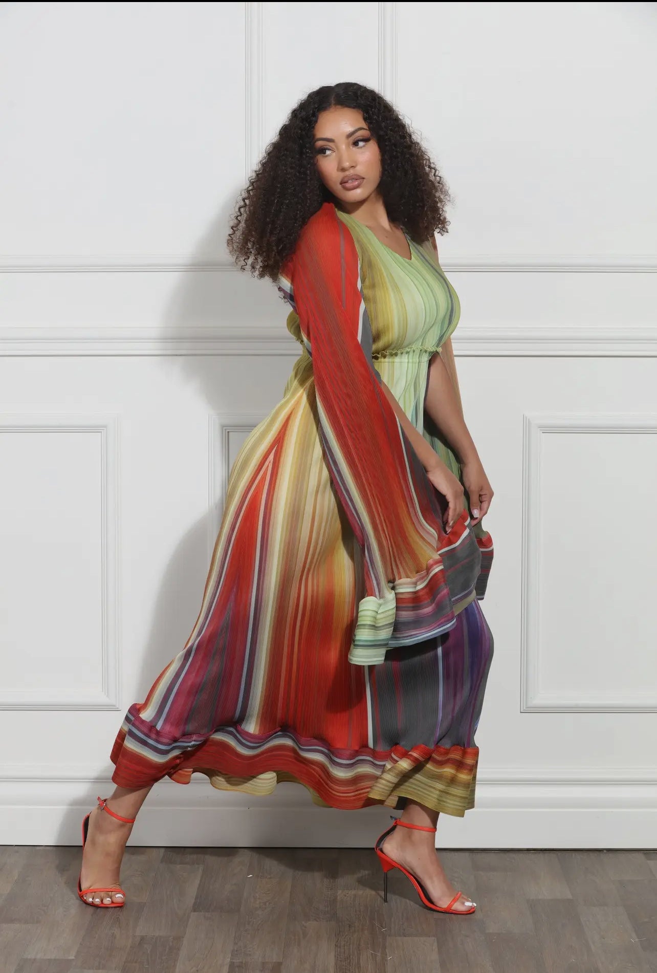 In My Own Lane Multi Color Dress with Cape Sleeve Cover