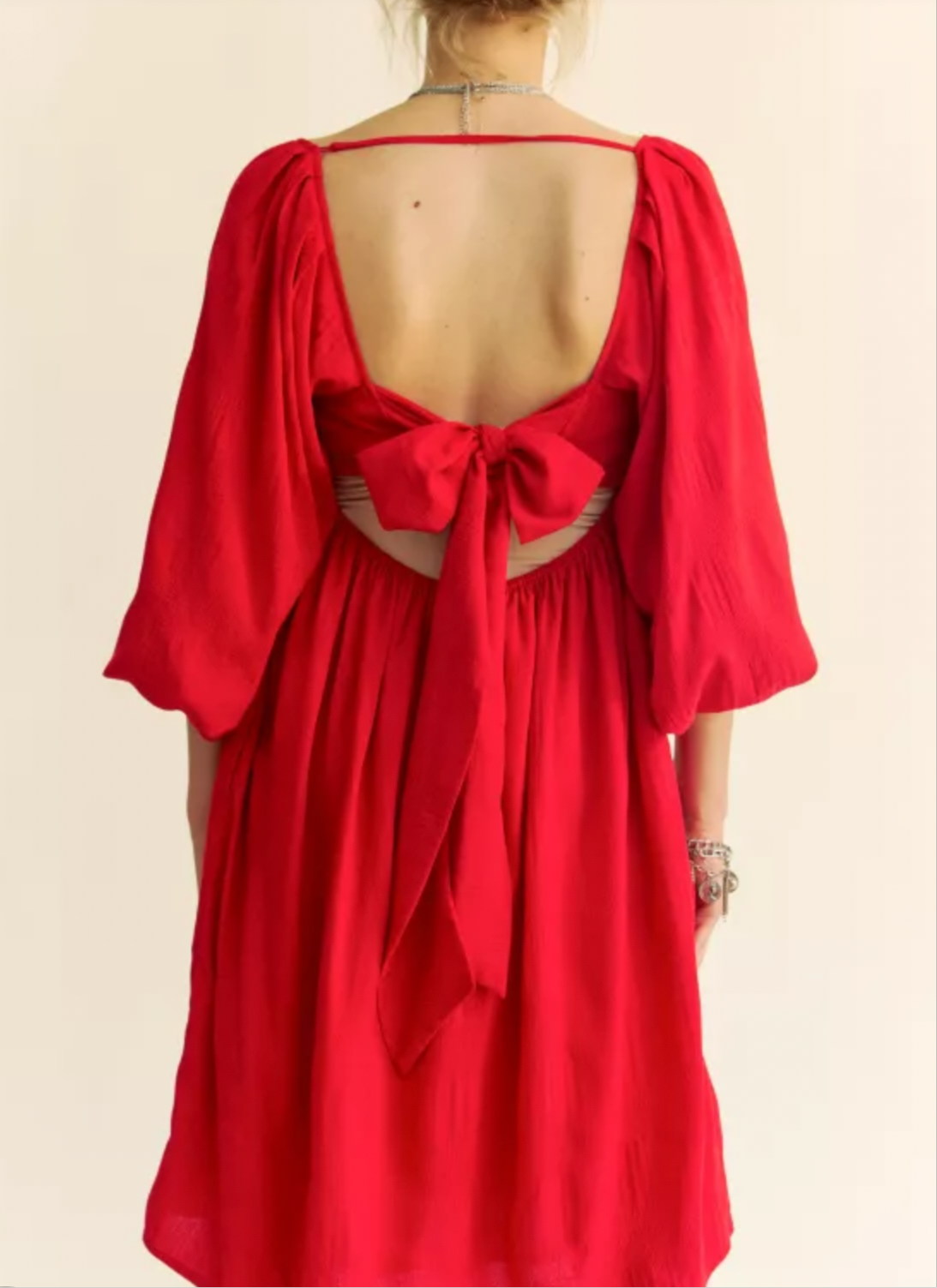 TANYA PUFF SLEEVE TIE BACK DRESS