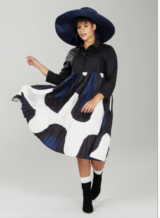 Black and Blue Abstract Design Dress_One Size Fits up too 1X