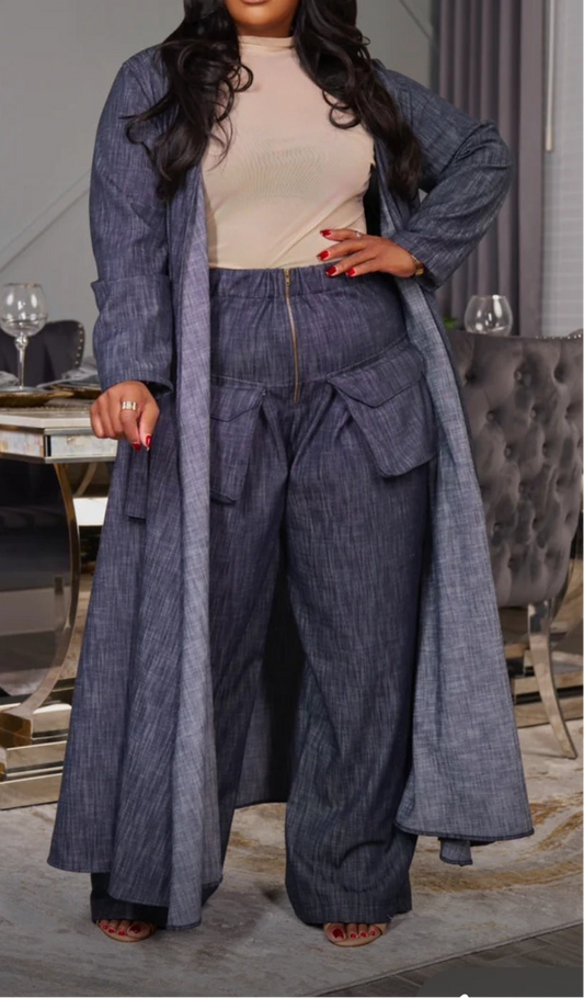 SHE'S READY FAUX DENIM 2PC SET
