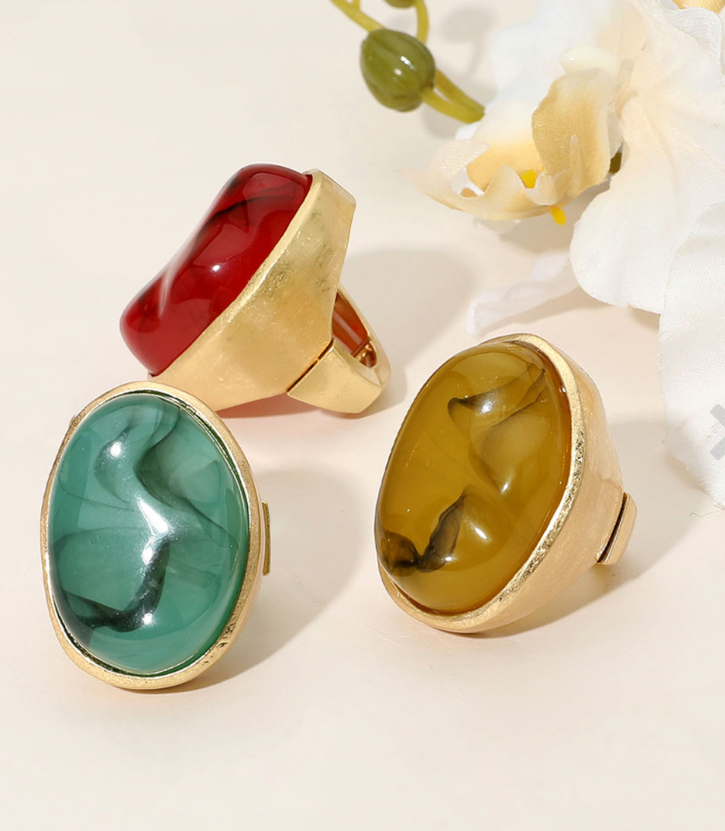 Marbled Oval Stone Stretch Ring